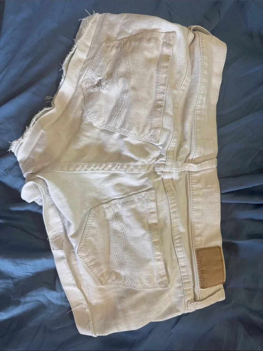 Abercrombie & Fitch Cream Frayed Denim Shorts
